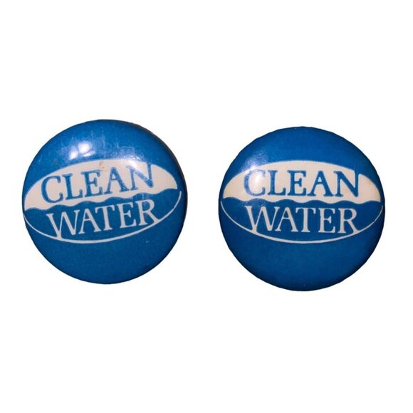 Clean Water 1 Inch Pinback Vintage Blue White - Picture 1 of 2
